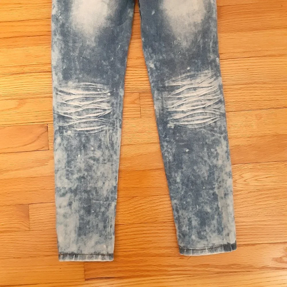 Girl's Acid Washed Denim Overalls Size 7 Distressed Jeans with Pockets